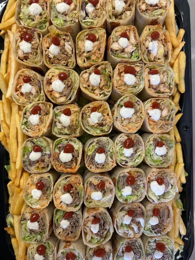 Wraps sliced and plated for guests